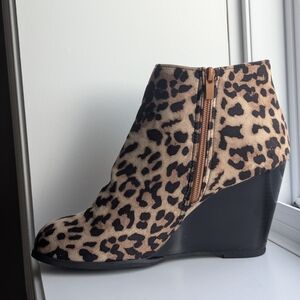 Leopard Print Wedge Ankle Boots Microsuede Black Tan Wedge Size 40